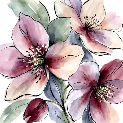 Rosa Aquarellblüten von Natalie Bruns