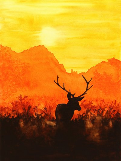 Hirsch-Silhouette bei Sonnenuntergang von Natalie Bruns