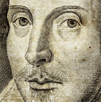 Detail des Porträts von William Shakespeare auf dem Frontispiz von Komödien, Historien und Tragödien von Nathan Benn