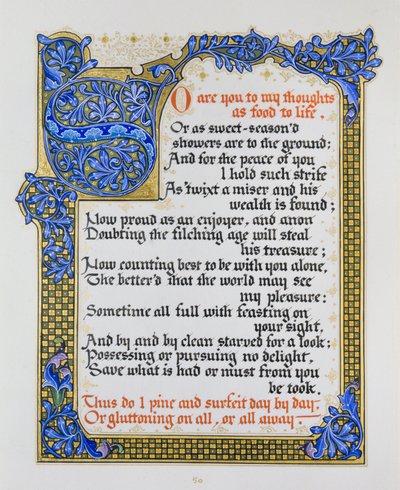Seite mit Shakespeare-Liedern und -Sonetten mit Illumination von Nathan Benn