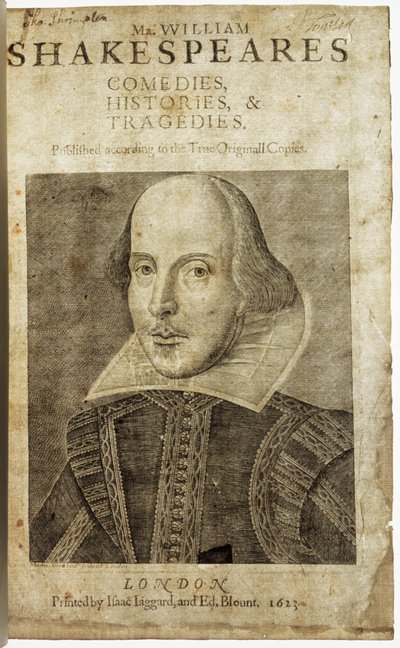 Porträt von William Shakespeare auf dem Frontispiz von Komödien, Historien und Tragödien von Nathan Benn