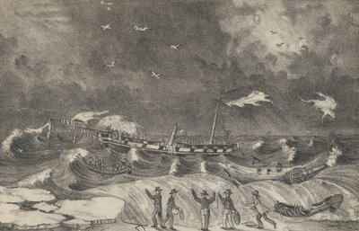 Schreckliches Wrack der Mexico am Hempstead Beach, 2. Januar 1837 von Nathaniel Currier