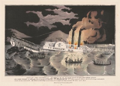Verlust des Dampfschiffs Swallow auf ihrer Reise von Albany nach New York, 1845 von Nathaniel Currier