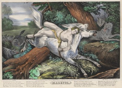 Mazeppa: Platte 2 aus einem Satz von vier Platten (Verfolgt von Wölfen) von Nathaniel Currier