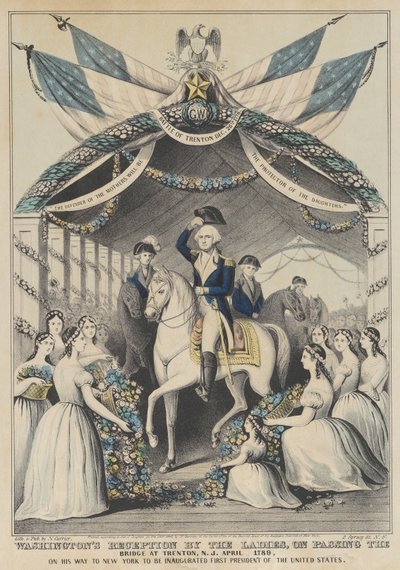 Washingtons Empfang durch die Damen beim Überqueren der Brücke in Trenton, N.J., April 1789 von Nathaniel Currier