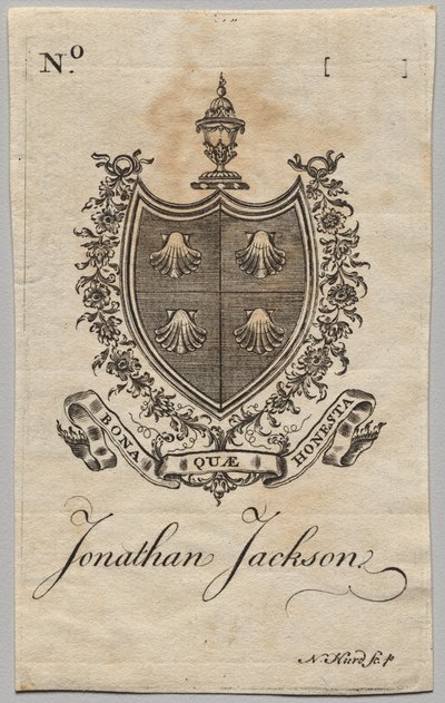 Exlibris: Wappen mit der Inschrift Jonathan Jackson von Nathaniel Hurd