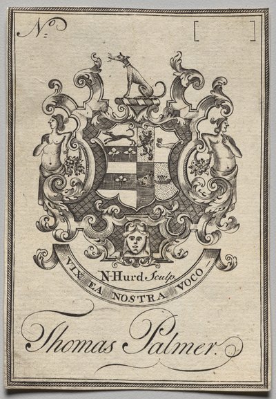 Exlibris: Wappen mit der Inschrift Thomas Palmer von Nathaniel Hurd
