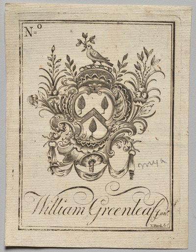 Exlibris: Wappen mit der Inschrift William Greenleaf Jun.r von Nathaniel Hurd