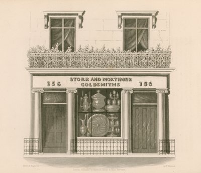Ionic Stil Ladenfront von Messrs Storr und Mortimer, Goldschmiede und Juweliere, Nr. 156, Bond Street, London von Nathaniel Whittock