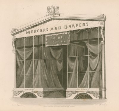 Ladenfront für Messrs Turner und Clark, Mercers und Drapers, Coventry Street, London von Nathaniel Whittock