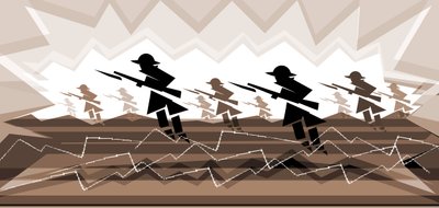 Soldaten des Ersten Weltkriegs mit Bajonetten - aus den Schützengräben auftauchend von Neale Osborne