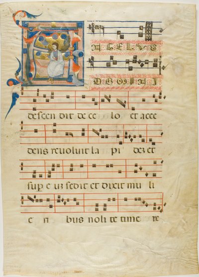 Engel in einem historisierten Initial "A" aus einem Antiphonar von Neri da Rimini