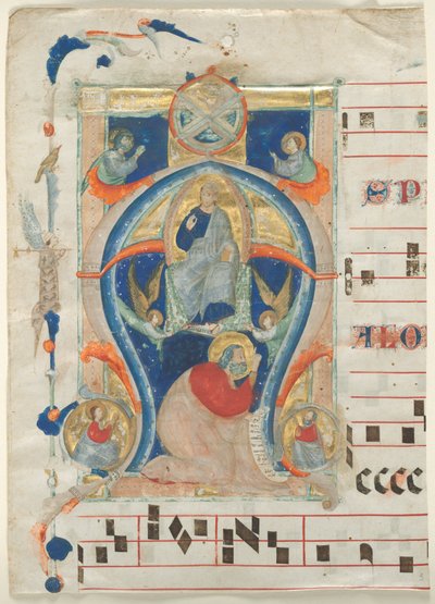 Fragment eines Antiphonars mit historisierter Initiale A: Christus in Majestät, 1308 von Neri da Rimini