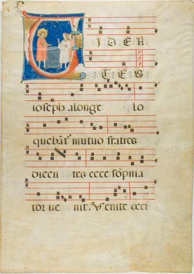 Joseph und seine Brüder am Brunnen, Initiale V aus einem Antiphonar von Neri da Rimini