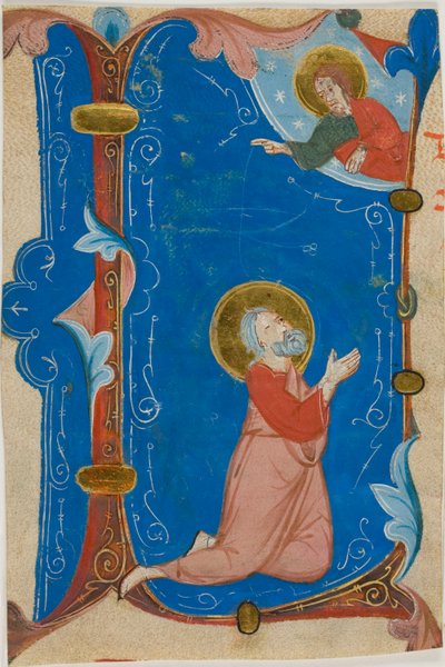 Betender Heiliger (Moses?) mit Christus in einer verzierten Initiale "L", aus einem Chorbuch von Neri da Rimini