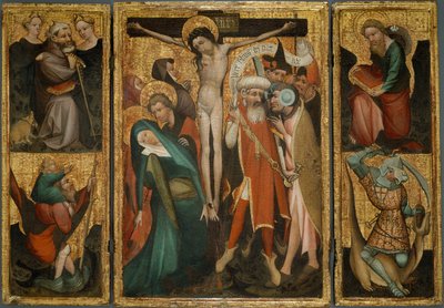 Triptychon der Kreuzigung mit den Heiligen Antonius, Christophorus, Jakobus und Georg von Netherlandish