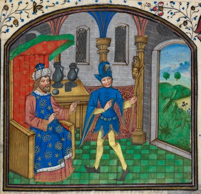 Ein Narr mit seinem Herrn, aus einem Stundenbuch des Mildmay-Meisters, ca. 1460-70 von Netherlandish School