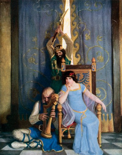 König Mark erschlug den edlen Ritter Sir Tristram, als er vor seiner Dame La Belle Isolde harfte von Newell Convers (after) Wyeth