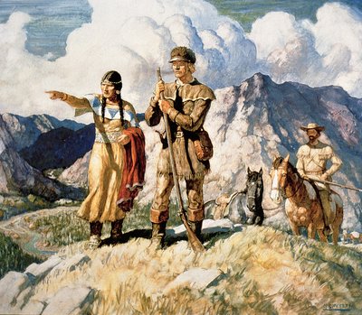 Sacagawea mit Lewis und Clark während ihrer Expedition 1804-06 von Newell Convers Wyeth