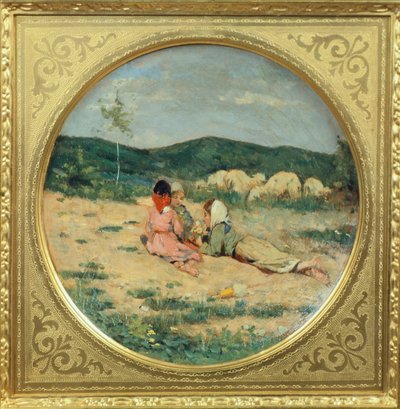 Teller mit Figuren von Hirten, von Niccolo Cannicci, um 1880 von Niccolo Cannicci
