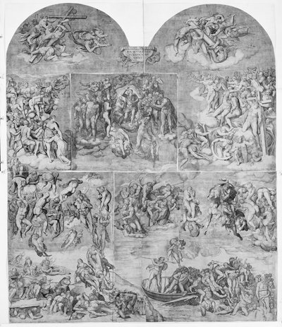 Trompetende Engel und verdammte Seelen, die von Teufeln hinuntergezogen werden von Niccolo della Casa