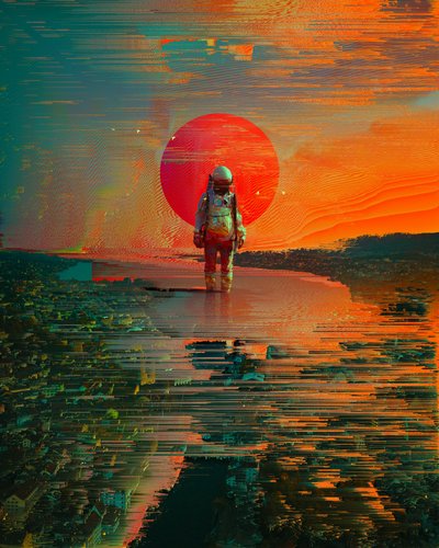 Astronaut rote Sonnenstadt von Nicebleed