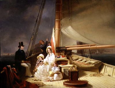 Mr Charles Ward mit seiner Familie an Bord seiner Cutter-Yacht 