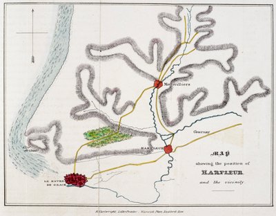 Karte, die die Position von Harfleur und die Umgebung zeigt, Illustration aus 