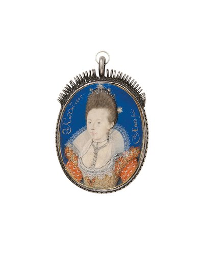 Eine Dame im goldenen Kleid mit hohem Kragen, 1605 von Nicholas Hilliard