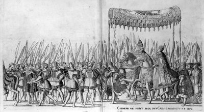 Der Einzug von Papst Clemens VII. und Kaiser Karl V. in Bologna am 24. Februar 1530, Platte 27, ca. 1530 von Nicholas Hogenberg