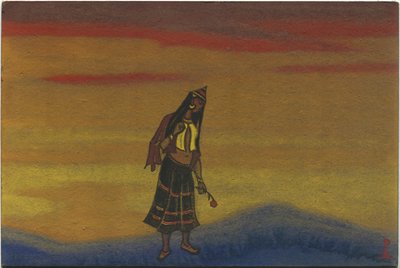 Ein gefangenes Mädchen mit einer Rose, Kostümentwurf für "Polowetzer Tänze" aus Borodins Oper "Fürst Igor" von Nicholas Roerich