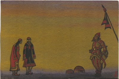 Polowetzer, Polowetzer und Mädchen, Kostümentwurf für "Polowetzer Tänze" aus Borodins Oper "Fürst Igor" von Nicholas Roerich