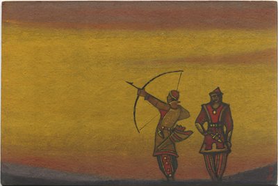 Polowetzer, einer mit einem Bogen, Kostümentwurf für "Polowetzer Tänze" aus Borodins Oper "Fürst Igor", 1943 von Nicholas Roerich