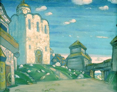 Bühnenbild für Alexander Borodins Oper "Fürst Igor" von Nicholas Roerich