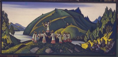 Bühnenbild für das Ballett Das Frühlingsopfer Le Sacre du Printemps von I. Strawinsky, 1945 von Nikolai Konstantinowitsch Roerich