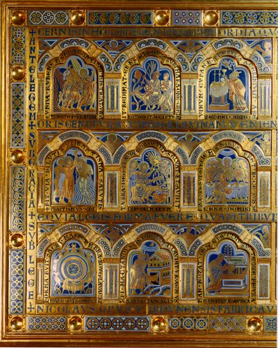 Verdun-Altar aus Gold und Emaille von Nicolas de Verdun (ca.1130/50-1205): Szenen aus dem Alten und Neuen Testament (Durchquerung des Roten Meeres, König Melchisedech, die Taufe Christi) von Nicholas of Verdun