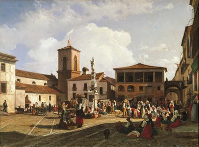 Benevento (Region Kampanien), Orsini-Platz mit dem Glockenturm der Kathedrale und dem Papst-Orsini-Brunnen von Nicola Palizzi