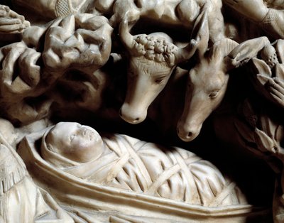 Kunst und gotische Architektur: die Geburt Christi - Detail der Basreliefs des Marmorpults, das Nicola Pisano zwischen 1266 und 1268 schuf von Nicola Pisano