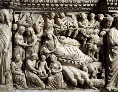 Gotische Kunst und Architektur: Heimsuchung und Geburt Christi (Detail) von Nicola Pisano