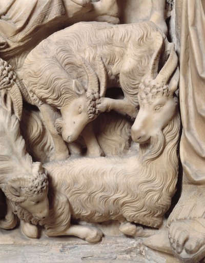 Die Geburt Christi, Detail vom Marmorpult von Nicola Pisano