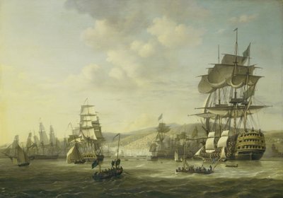 Die anglo-niederländische Flotte in der Bucht von Algier, die das Ultimatum zur Freilassung der christlichen Sklaven unterstützt, 26. August 1816 von Nicolaas Baur