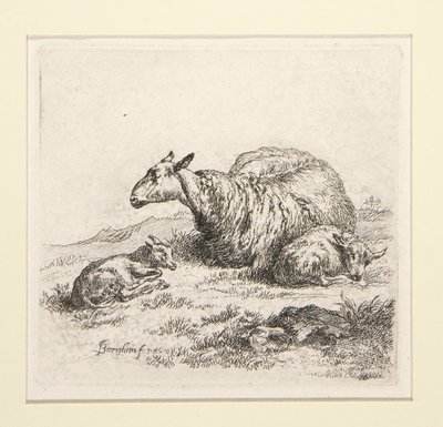 2 Radierungen aus dem Set der Schafe mit der Schäferin und den Schafen, die sogenannte Frau von Nicolaes Berchem