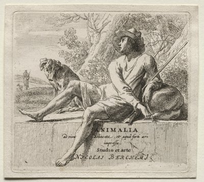 Animalia: Frontispiz, Schäfer und Hund von Nicolaes Berchem