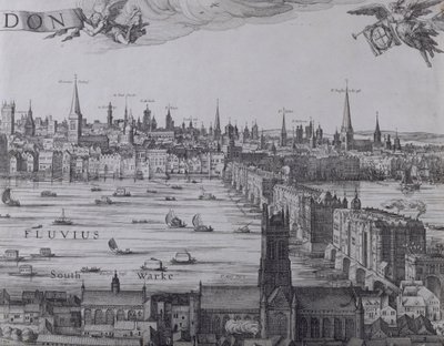 Panorama von London und der Themse, Teil drei zeigt Southwark, London Bridge und die Kirchen in der City, um 1600 von Nicolaes Jansz Visscher
