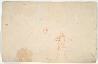 Abraham bewirtet die Engel (recto); Frau stehend und Kopfstudie (verso) von Nicolaes Maes