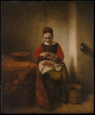 Junge Frau schält Äpfel von Nicolaes Maes