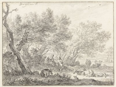 Hirten und Vieh bei einer Baumgruppe von Nicolaes Pietersz Berchem