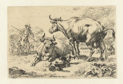 Liegende und eine urinierende Kuh von Nicolaes Pietersz Berchem