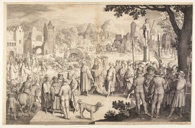 Schadrach, Meschach und Abednego im brennenden Ofen von Nicolaes de Bruyn