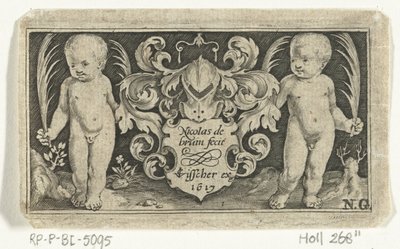 Titelblatt mit zwei Kindern mit Palmblatt neben Wappenschild von Nicolaes de Bruyn